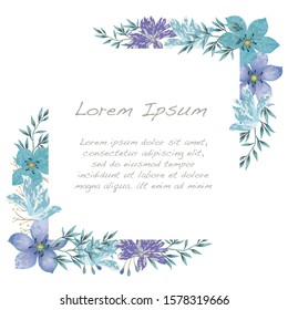 Vector watercolor flower frame isolated on a white background. 