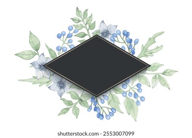 Vector watercolor flower frame with text space.