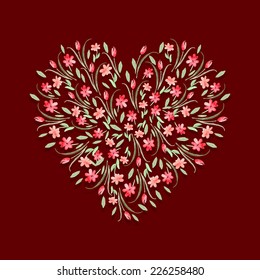 vector watercolor flower heart. It can be used for invitation, card, postcard, banner, poster, sticker, mothers day, women day, birthday, newborn card.