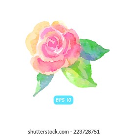 Vector watercolor flower with leaves close up