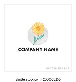 Ilustración del logo de la flor de acuarela vectorial. Icono floral amarillo. Dibujo botánico aislado. Marca de empresa.