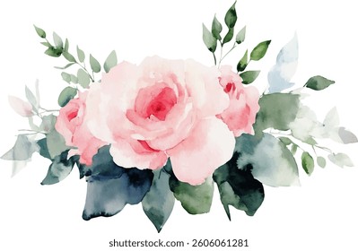 Vector watercolor flower pink rose. Wedding, mother's day, valentine's day,Women's Day