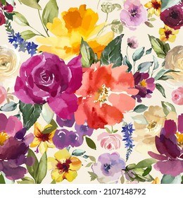 Vector Watercolor Flower Seamless Pattern