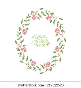 vector watercolor flowers circle frame. It can be used for invitation, card, postcard, cover.