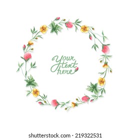 vector watercolor flowers circle frame. It can be used for invitation, card, postcard, cover.