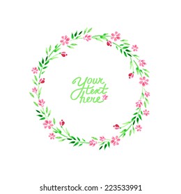 vector watercolor flowers circle frame. It can be used for invitation, card, postcard, cover.