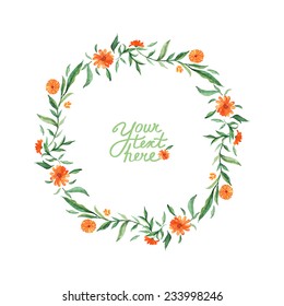 vector watercolor flowers circle frame. It can be used for invitation, card, postcard, cover.