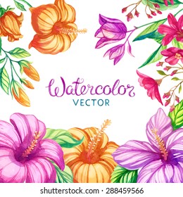 vector watercolor flowers frame