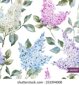 vector, watercolor, flowers, pattern, lilac, wallpaper