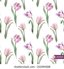 vectorial, acuarela, flores, patrón, tulipán, papel tapiz