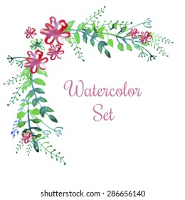 vector watercolor flowers set