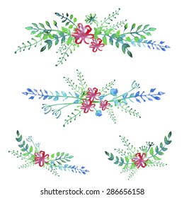 vector watercolor flowers set
