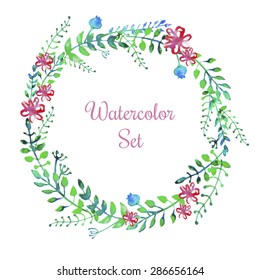 vector watercolor flowers set