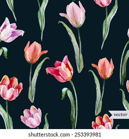 vector, watercolor, flowers, tulip, pattern