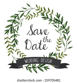 Vector watercolor flowers wreaths with ribbon for your text. Wedding invitation.