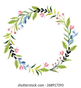 Vector watercolor flowers wreaths with space for your text. Wedding invitation. Vector illustration.