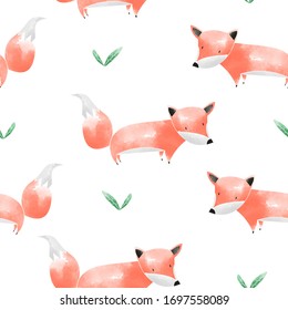 Vector watercolor fox seamless pattern. 