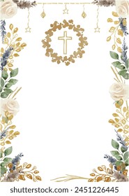 Vector acuarela marco. Bautismo. Ilustración botánica para diseño de composición de tarjeta. espacio de Plantilla Guardar para texto o mensaje, tarjetas de felicitación, invitación, tarjeta de boda,