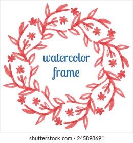 vector watercolor frame of flowers, stems and branches