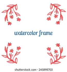 vector watercolor frame of flowers, stems and branches