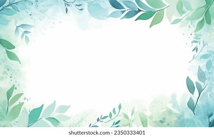 vector watercolor frame of green leaves