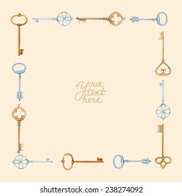 vector watercolor frame with keys.  It can be used for card, postcard, cover, invitation, birthday card.