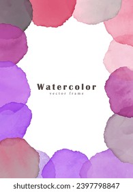 Vector watercolor frame in purple and pink tones for text, photos, cards, diplomas.