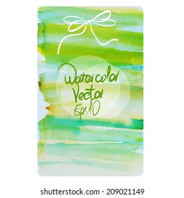 vector watercolor frame with space for text and bow in green