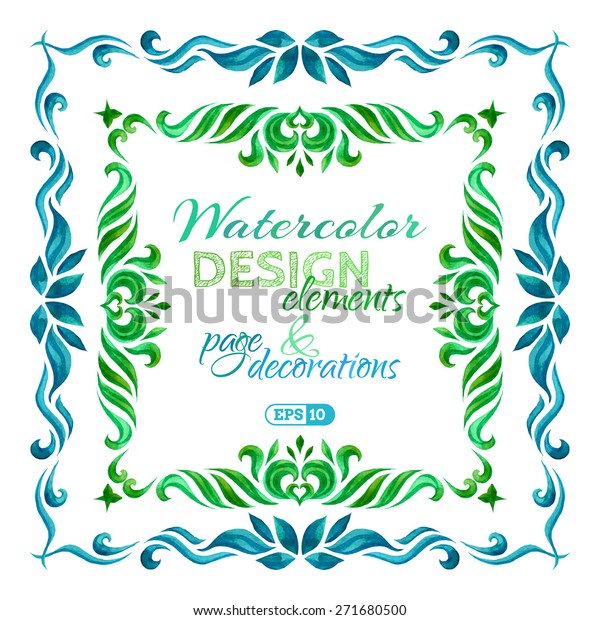Vector watercolor frames. Vintage page\
decorations isolated on white background. There is copy space for\
text in the center.
