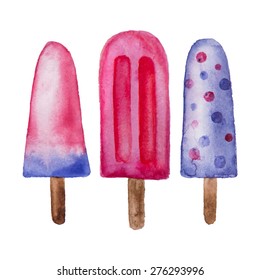 Vector watercolor fruit ice cream isolated on white background