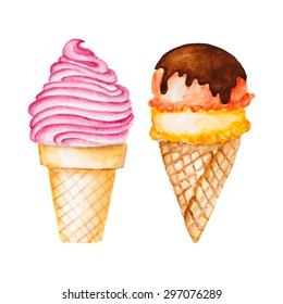 Vector watercolor fruit ice cream isolated on white background