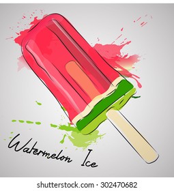 Vector watercolor fruit ice cream isolated on white background