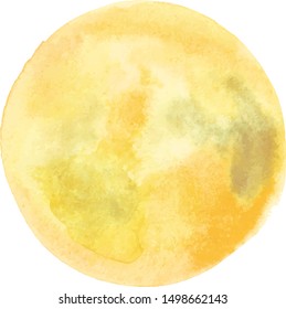 Vector And Watercolor Full Moon Drawing In Pale Golden Yellow, An Abstract Background Texture