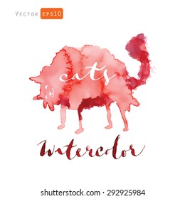 Vector Watercolor funny cat isolated on white background