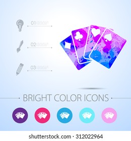 Vector watercolor game cards icon with infographic elements 