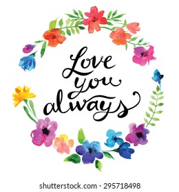 Vector Watercolor Garland Flowers Calligraphy Text Stock Vector ...