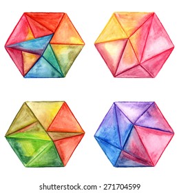 Vector  Watercolor Geometric Hexagon Design Elements
