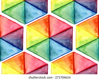 Vector  Watercolor Geometric Seamless Pattern with Hexagons, fully editable eps 10 file with clipping masks and seamless pattern in swatch menu