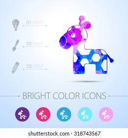 Vector watercolor giraffe icon with infographic elements 