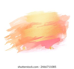 Vector watercolor gold pink color hand drawn paint smear stroke. Isolated element on white background. Design artistic card, banner, decor