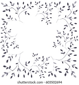 vector watercolor gray leaves frame