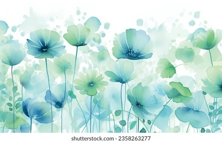 Vector watercolor green flowers, background