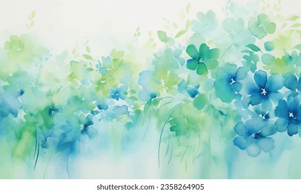 Vector watercolor green flowers, background