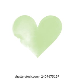 Vector watercolor green heart shape art hand-painted isolated.