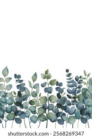 Vector watercolor green leaves banner, branches and leaves isolated on white background,greeting cards, invitations