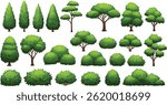 Vector watercolor green tree or forest side view isolated on white background