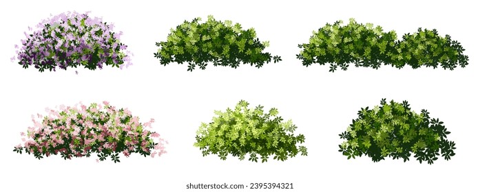 Vector watercolor green tree or forest side view isolated on white background for landscape and architecture drawing,elements for environment or garden,botanical element for exterior section in spring