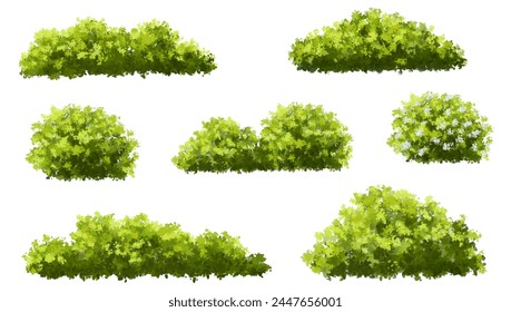 Vector watercolor green tree or forest side view isolated on white background for landscape and architecture drawing,elements for environment or garden,botanical element for exterior section in spring