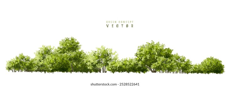  Vector watercolor green  tree or forest side view isolated on white background for landscape and architecture drawing,elements for environment or and garden,Shrub for section