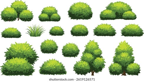 Vector watercolor green tree or forest side view isolated on white background for landscape 